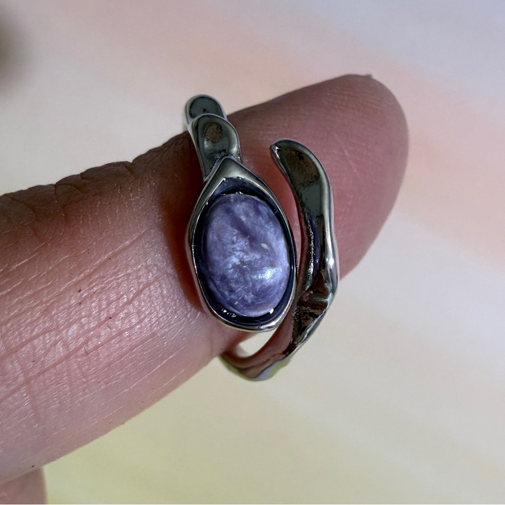 🔥Sale🔥Natural Charoit Crystal Stone Adjustable Ring